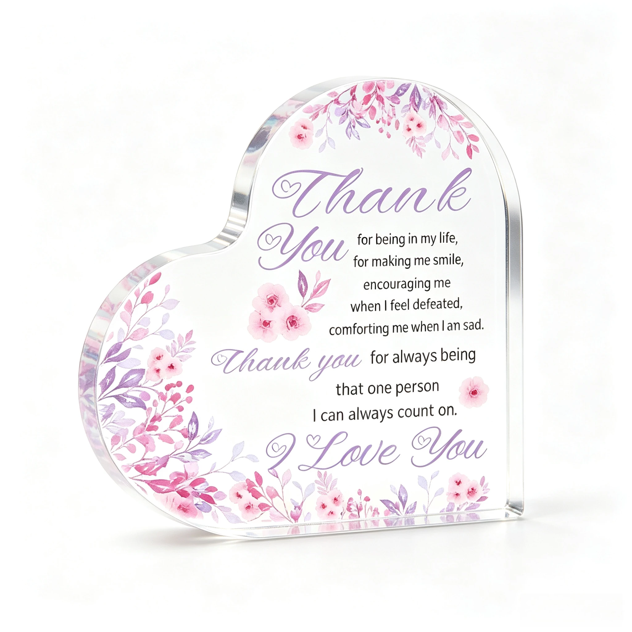 Heart Clear Acrylic Desktop Sign, Gratitude Loving Message Themed Shelf Sentimental Keepsake Gift