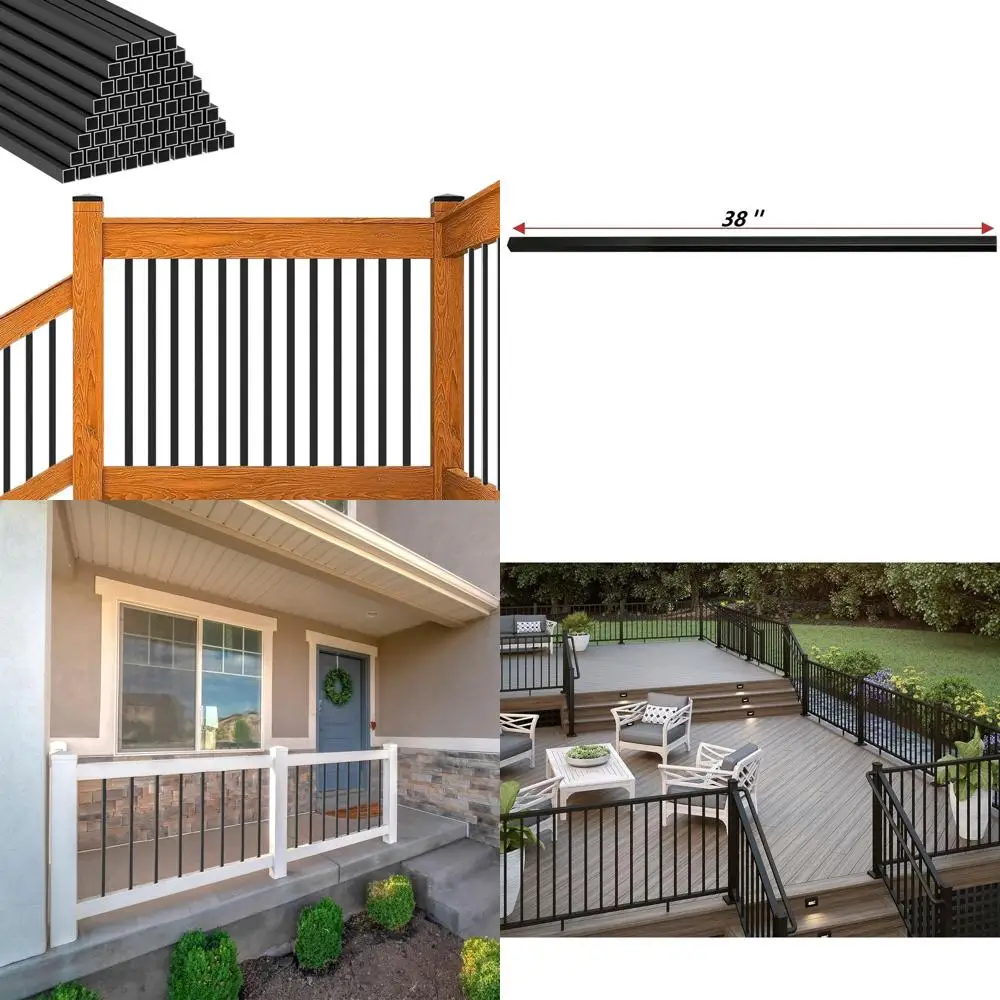 38 × 3/4 درابزينات ذات سطح معدني أسود مربع مجوف، 25 عبوة لدرابزين الدرج والشرفة