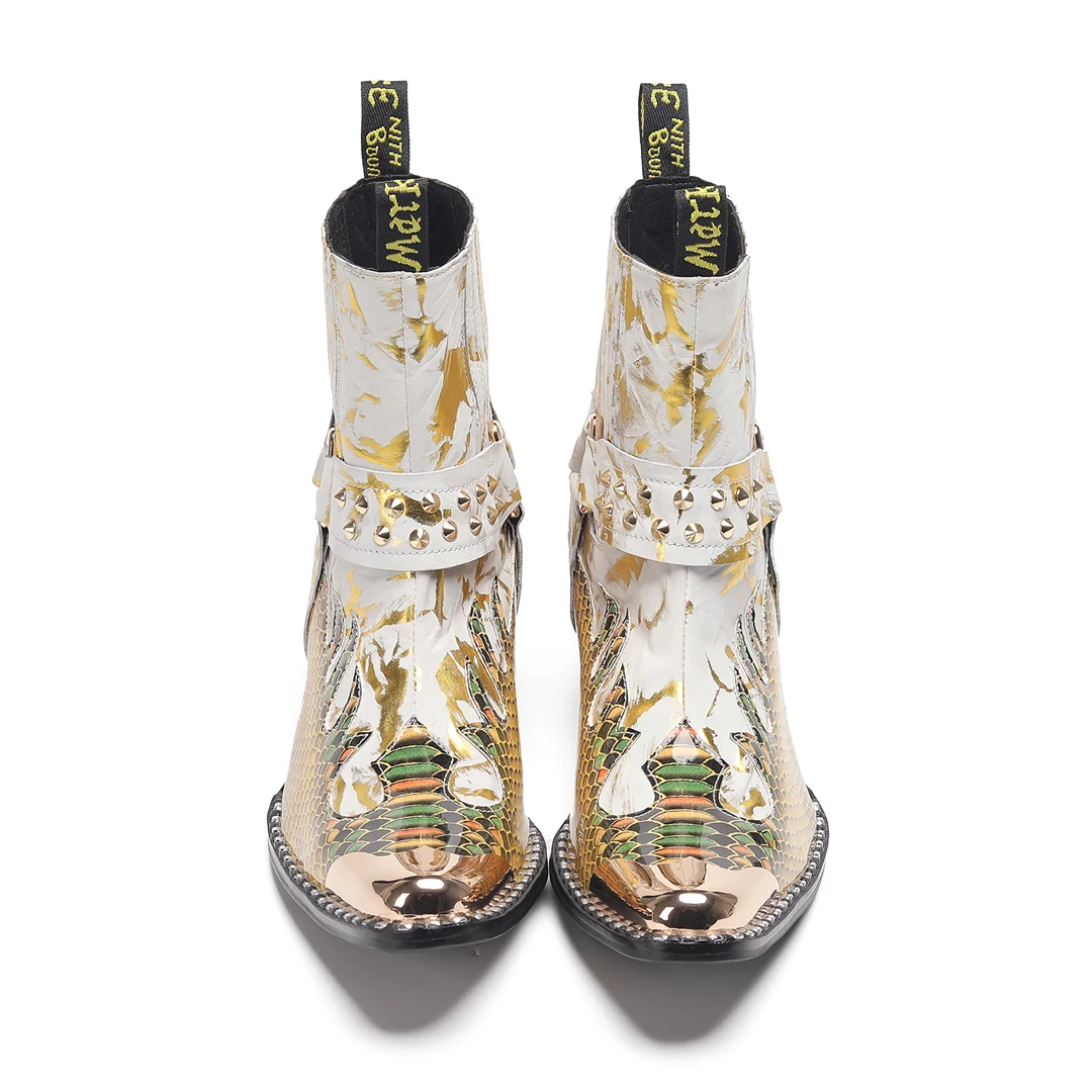 Herren-Designer-Stiefeletten aus echtem Leder mit Metallspitze, Nieten-Dekor und Print, Übergrößen, Cowboy-Motorrad-Schuhe für Business – Detail 15