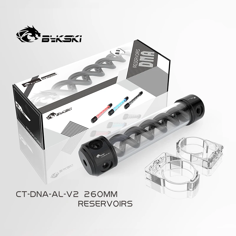 Bykski t-virus Reservoir zylindrische Aluminium-PC-Wasser kühlung, mehrfarbiger Spiral wassertank RGB 12V/5V,190/260mm,CT-DNA-AL-V2