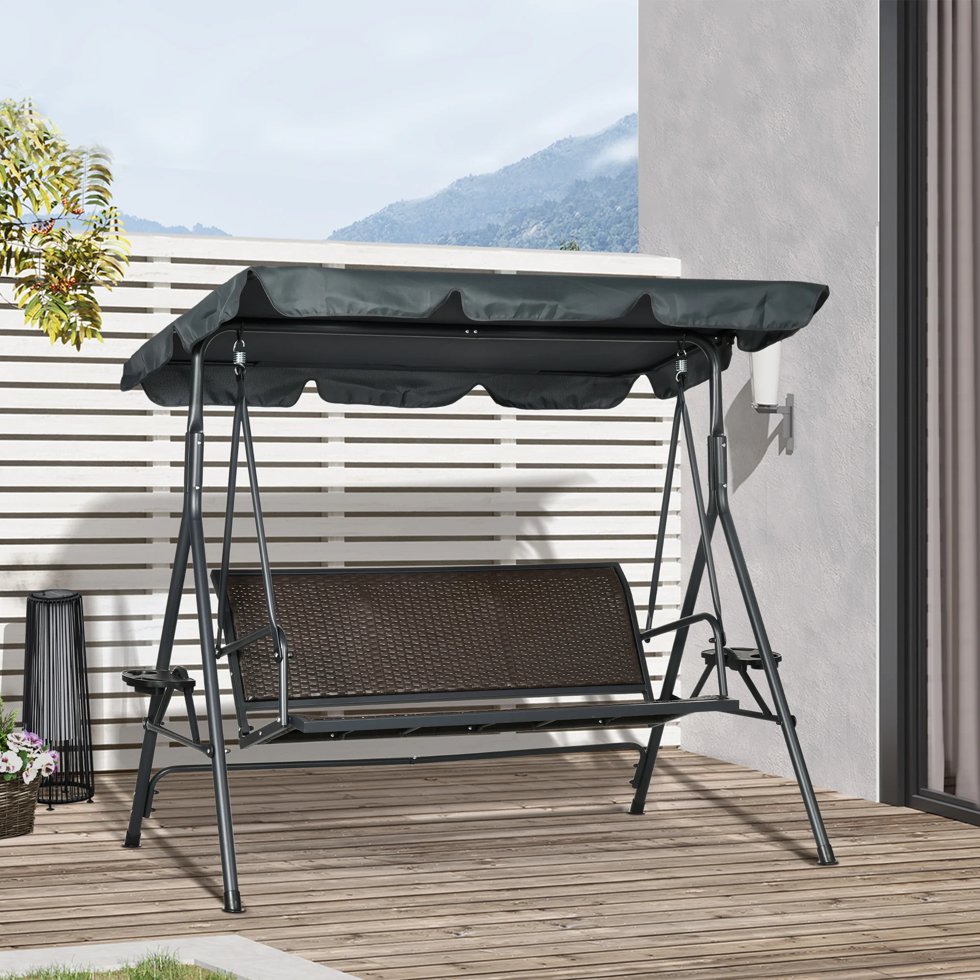 Ust sunny 3-Sitzer Gartens chaukel mit Markise verstellbar 204x112x150 cm grau
