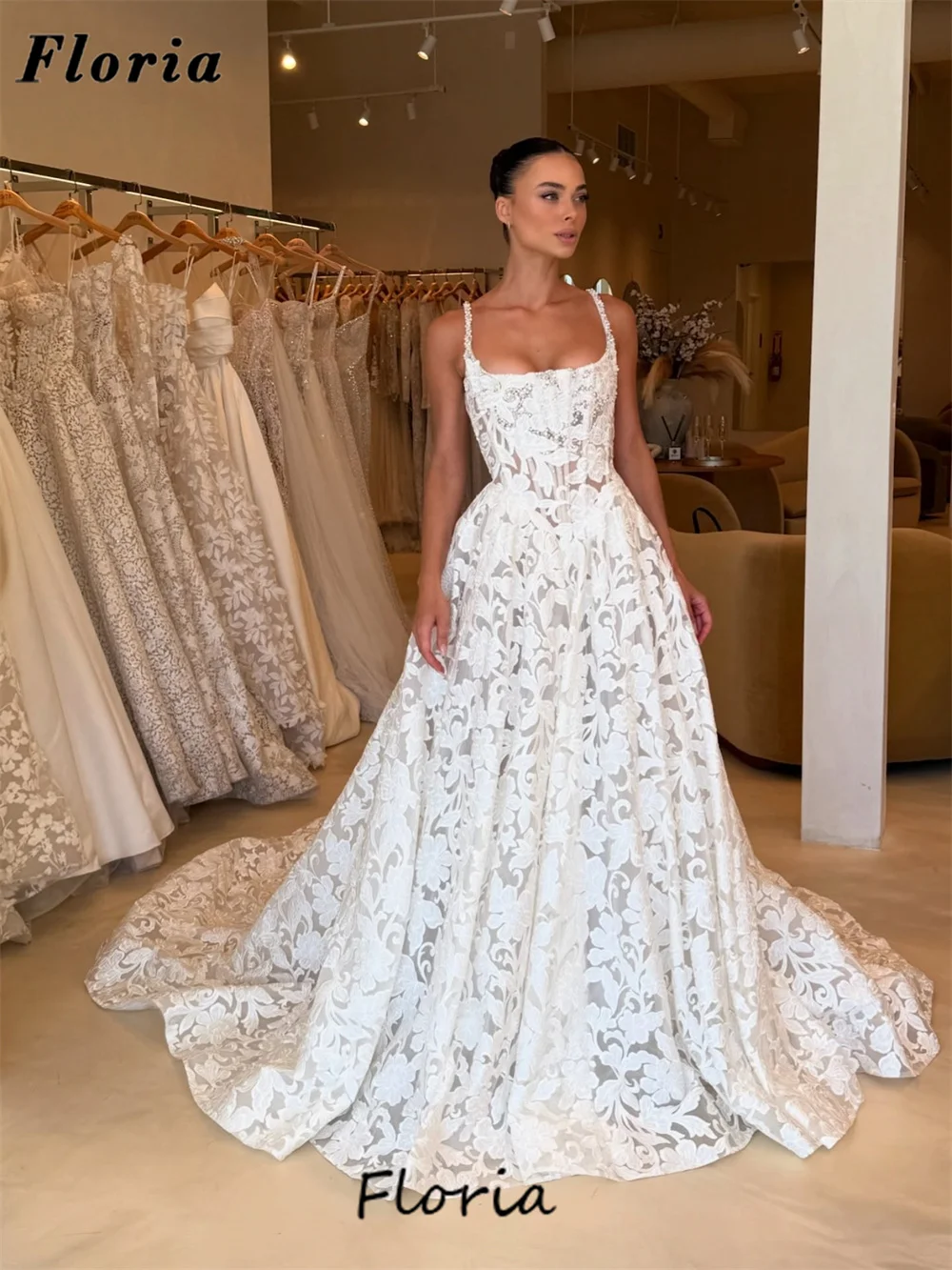 Elegante Spaghetti-trägern Abendkleider A-linie Dubai Spitze Perlen Hochzeit Party Kleider Prom Kleid Vestidos De Noche Angepasst