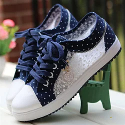 Plus Size 41 42 Women's Sneakers Female Mesh Flower dot Canvas Sport Shoes Casual Lace Up Flat Woman zapatos mujer 2024