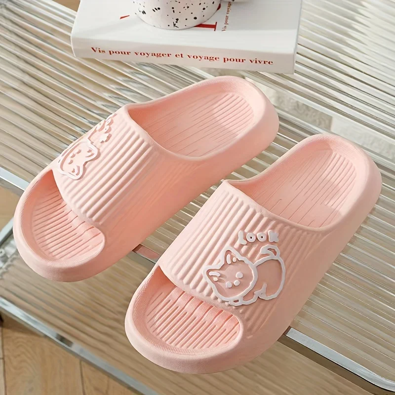 Women's Slippers Summer Cute Kitten Bathroom Cat Concise Soft Sole Indoor Anti Slip Cartoon Comfort Leisure Home Shoes Girls