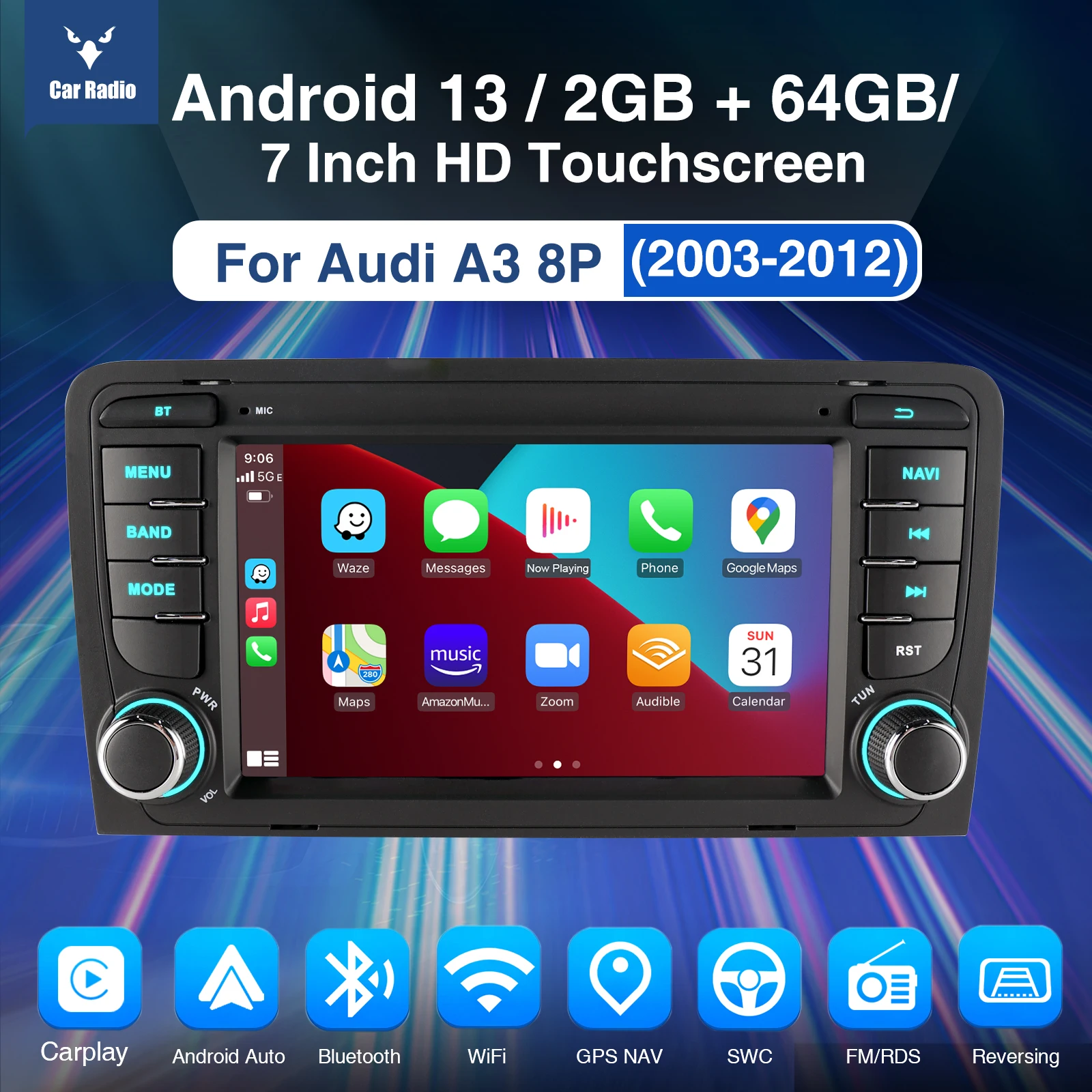 ESSGOO Android 13 Car Radio 2 Din Carplay Automotive Multimedia Player For Audi A3 8P (2003-2012) GPS Auto 2.5D IPS Screen  ﻿