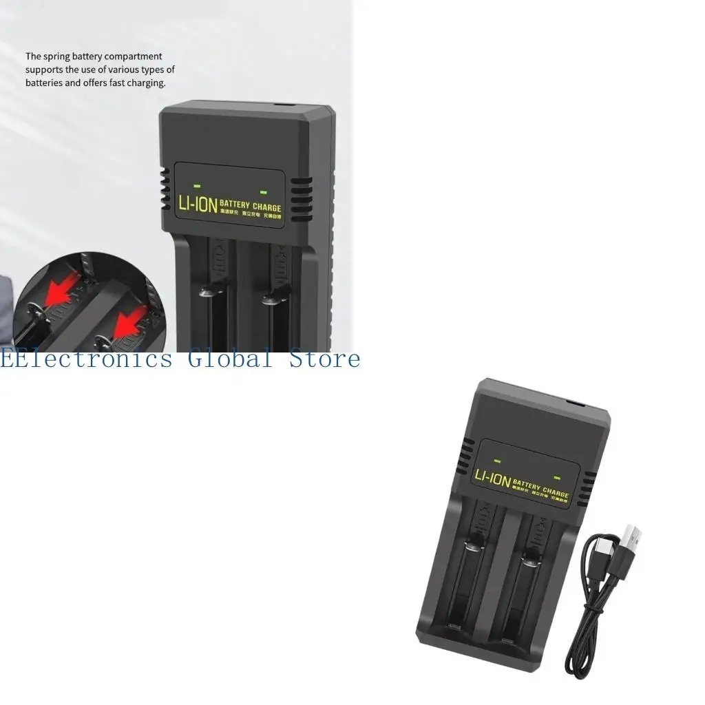 462B Battery Charger for 18650 and 26650 Cells with USB Input, 2 Bay Charging Layout, Independent Bays, Flat Contact and Button