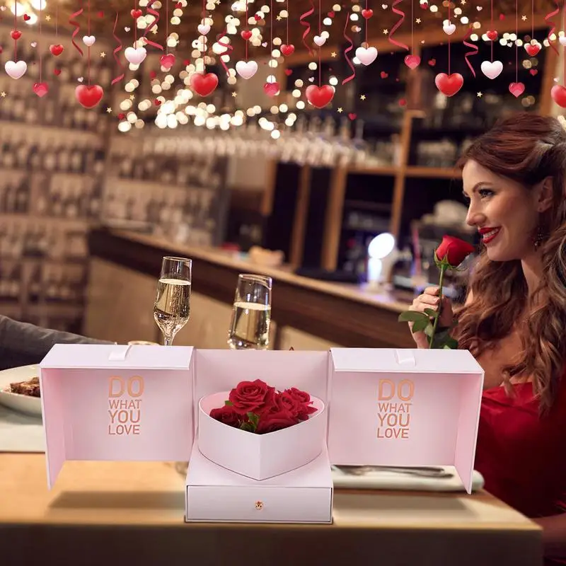 

Valentines Box Girlfriend Valentine Box Floral Bouquet Packaging Boxes With Drawer And Satin Ribbon For Florist Supplies