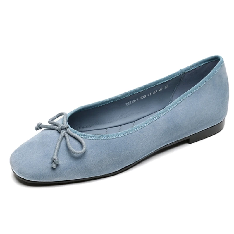 

Plus size 34-43 Women's Flats Suede Leather Sweet bowtie Round toe Slip-on Ballet Flats High Quality Soft Comfort Dance Shoes