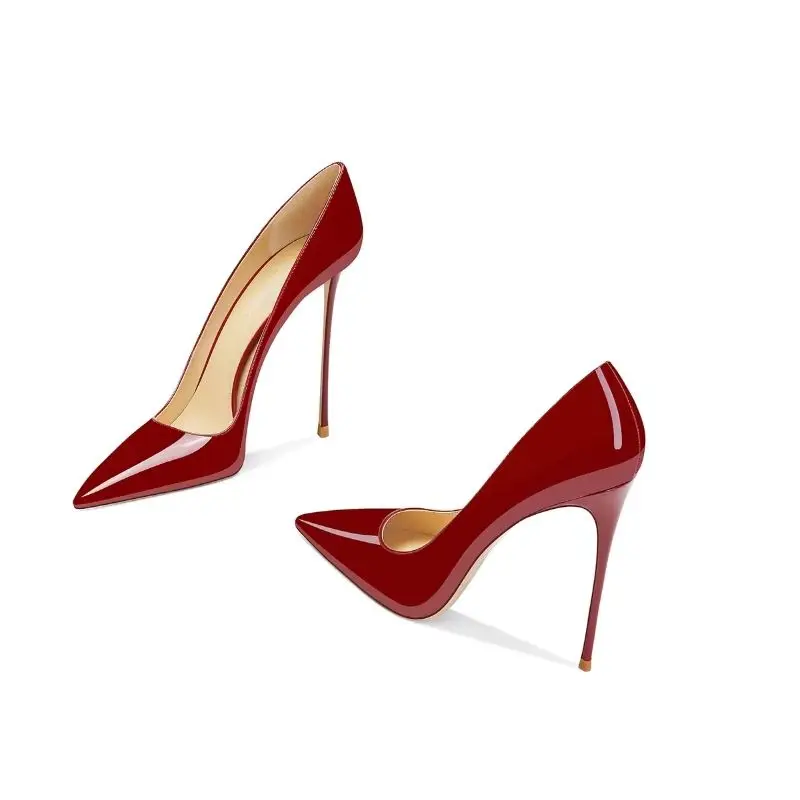 New stunning wine red sexy high heels for women's wedding dress engagement temperament, single shoe wedding shoes