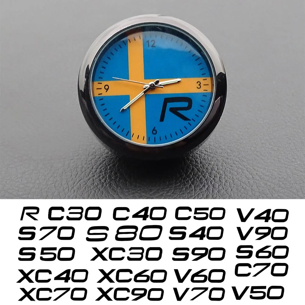 For Volvo R design EX30 EX90 C30 XC40 XC60 XC70 XC90 V50 V40 S60 Car Quartz Clock Luminous Automobile Internal Stick-On Digital