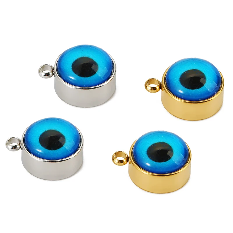 

5pcs Stainless Steel Gold Round Blue Eye Charms Pendant for DIY Bracelets Necklace Jewelry Making Supplies Accessories Finding
