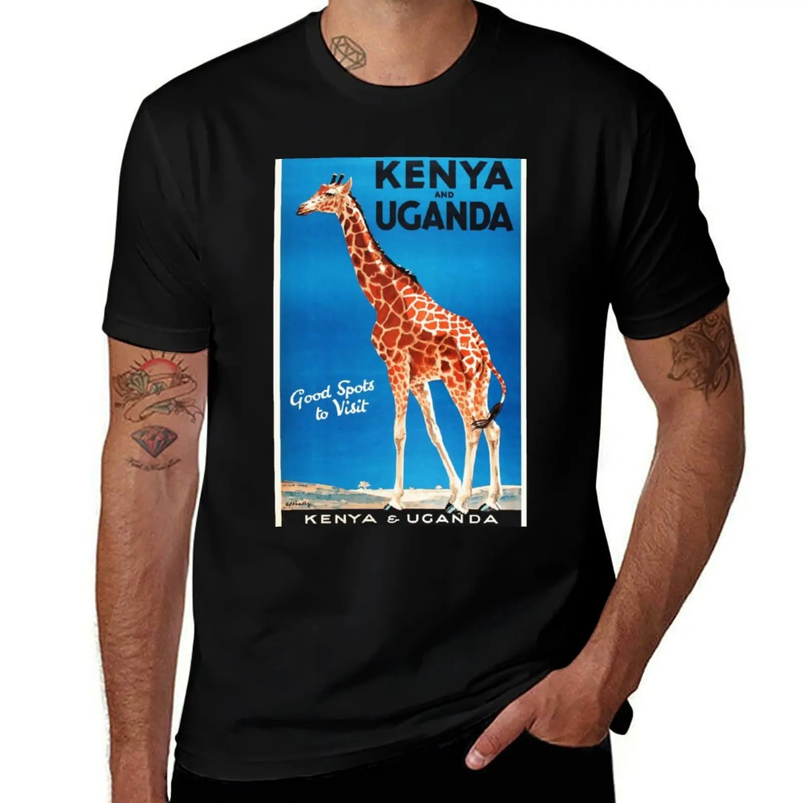 KENYA & UGANDA Railways & Harbours Good Spots to Visit Vintage Travel Poster T-Shirt Vintage Style Printed Top T-Shirt