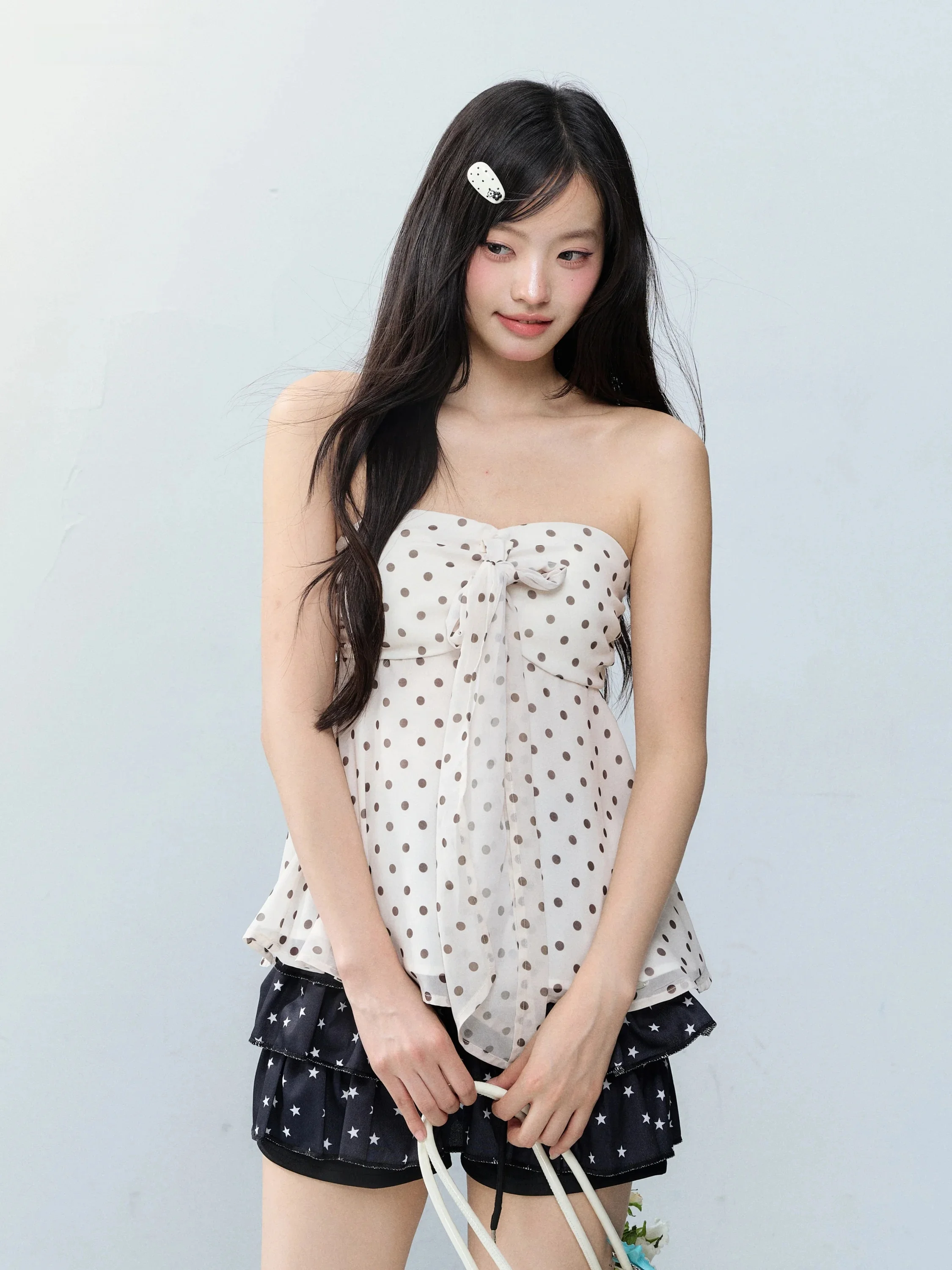 Peasluna Korean Polka Dot  Knot Tube Top Vest Women's Inner Wear Summer Top Pure Desire Style Slim Fit Moisture Wicking