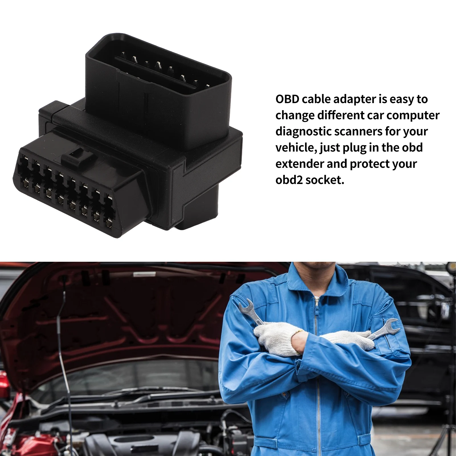 OBD Cable Adapter OBD2 Adapter 16 Pin Male to 2 Female Plug and Play Splitter Connector for Diagnostic Extender