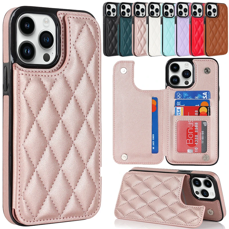 

Wallet Credit Card Slots Back Cover For iPhone 15 Pro Max 14 13 12 11 Pro Max 15 Plus 13 Pro Luxury PU Leather Case