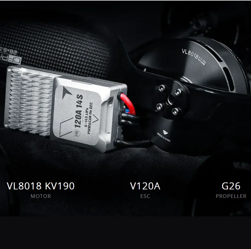 VL8018 KV180 IPX5 12S 1600W 18KG ذراع واحد 30KG Thrust MTOW 24N28P X8 ملحقات المحرك