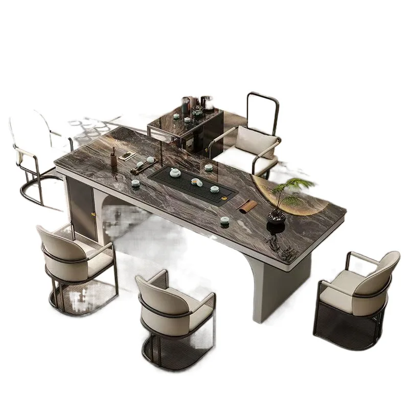 

Rock slab tea table and chair combination, high end luxury stone tea table