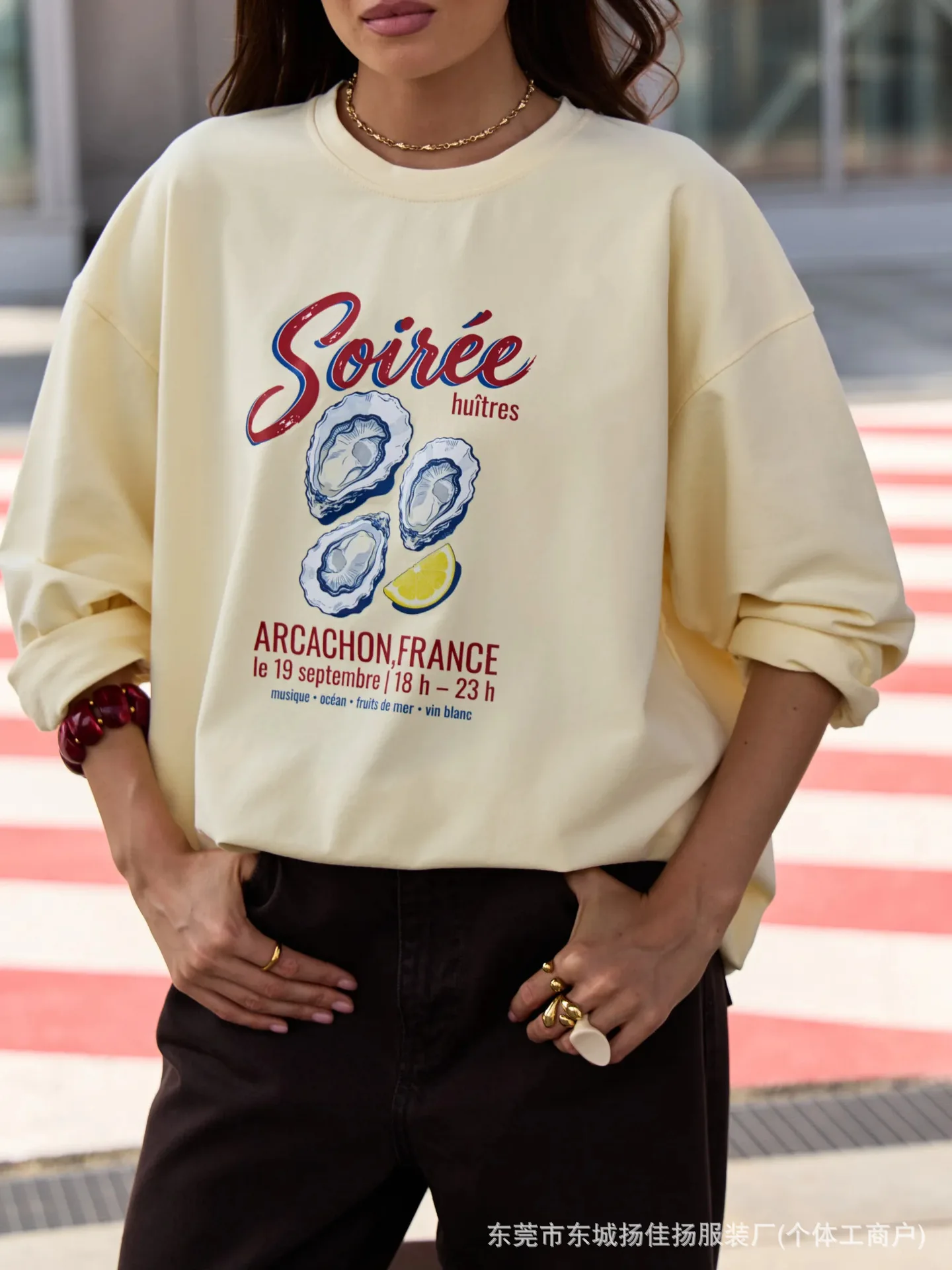 American Vintage Seafood Print Graphic T Shirts Women Korean Fashion Long Sleeve Tees Streetwear T-shirts Kawaii Y2K Clothes