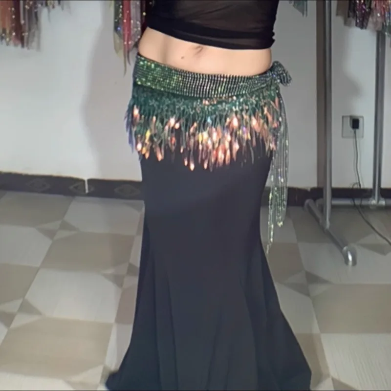 Customized New Belly Dance Belt Hip Scarf Xinglan Illusion Color Pure Handmade Butt Curtain Indian Dance Waist Chain Beginner