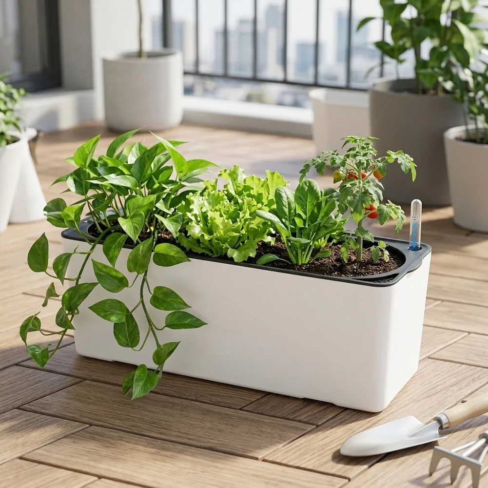 Rectangular Self Irrigating with Visible Water Reservoir for Level Indicator 40 cm x 13 cm x 13 cm for Home Office Greenery