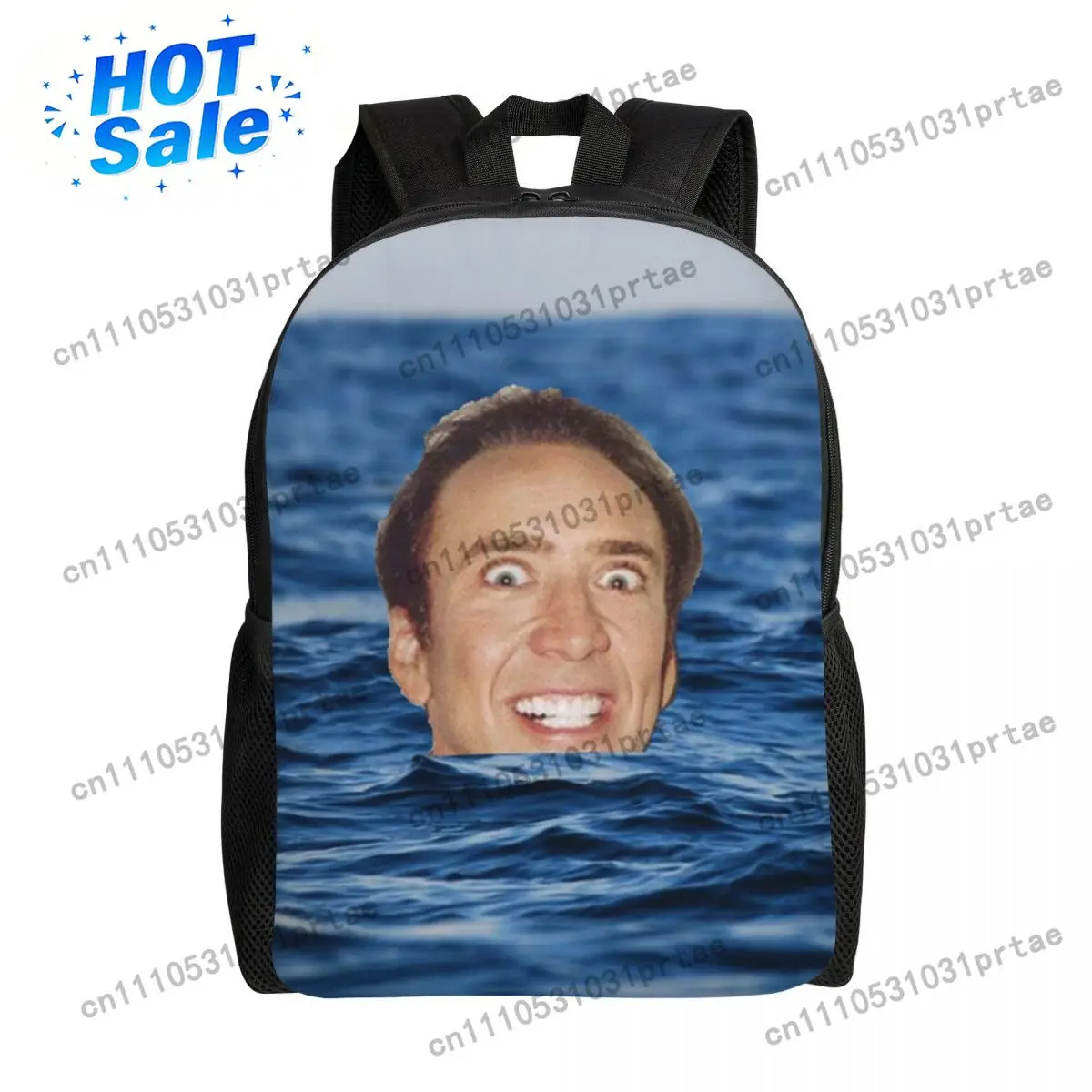 Custom Nicolas Cage In Sea Travel Backpack Women Men School Laptop Funny Meme College Daypack Bags