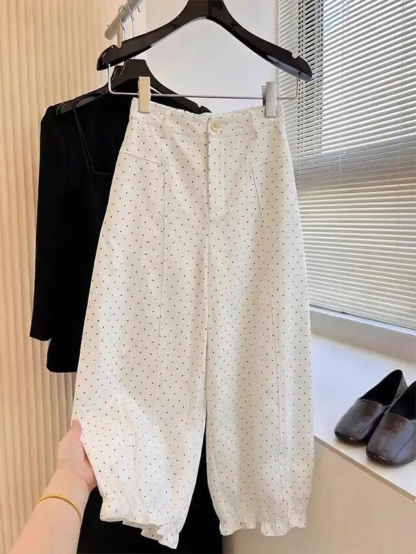 

High Waist Wide Leg Pants Polka Dot Bloomer Lantern Pants Women Summer Slimming Knife Wide Leg Pants plus Size Casual Wear