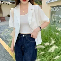 Temper Thin Blazers Women Summer All-match Cropped Женская Пальто Office Lady Notched Elegant Popular Sweet Tender Solid Chic