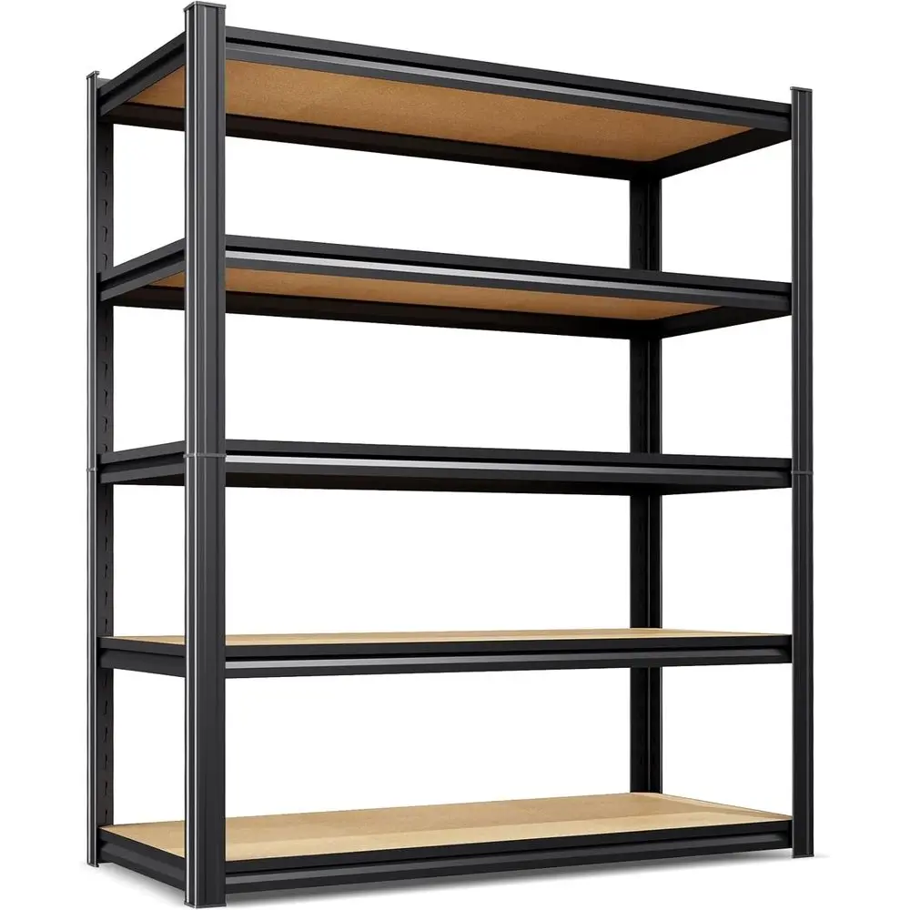 

45.6"W×17.7"D×71.2"H 5 Tier Wood Metal Shelving, Adjustable Standing Storage Unit for Warehouse Bedroom Basement