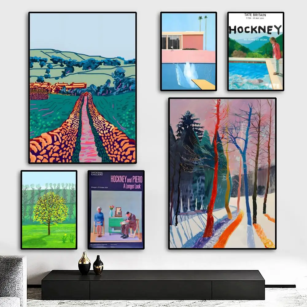 David Hockney Kunstdrucke, Poster, HD-Kunst, selbstklebende Wanddekoration, wasserfest, für Zuhause, Wohnzimmer, Schlafzimmer, Bar, ästhetische Dekoration