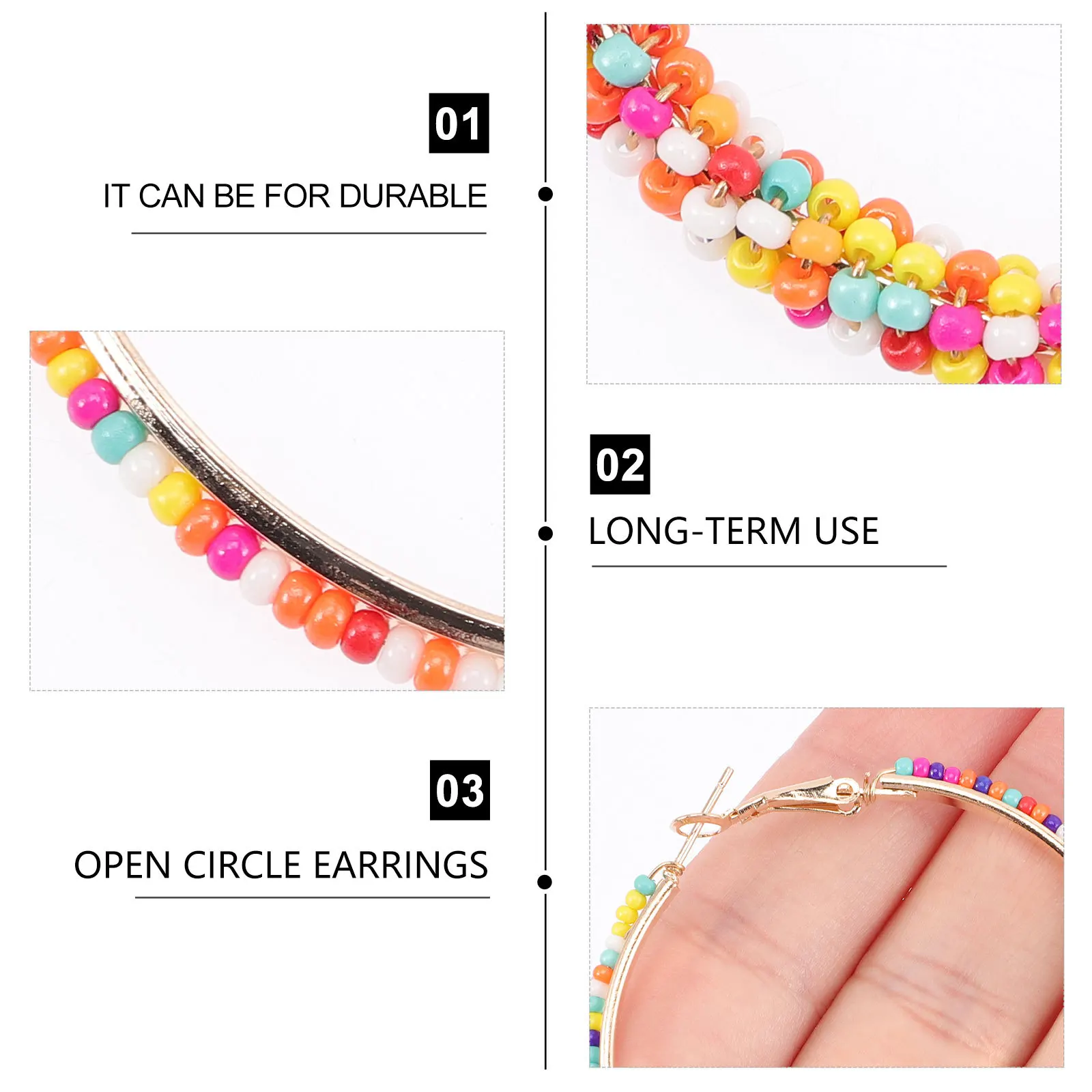 

2Pairs Bohemian Style Colorful Bead Loop Earrings Summer Beach Wedding Statement Drop Earrings Handmade Jewelry