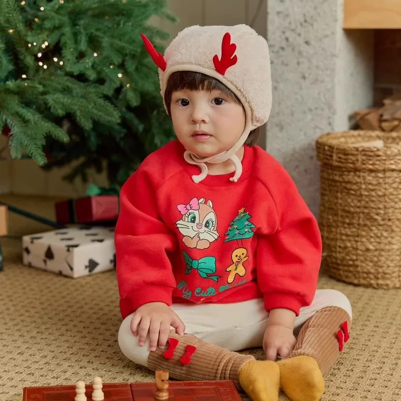 Christmas Autumn Korean Baby Sweater Top Baby Cute Christmas Long Sleeved Hoodie Casual Comfortable Boys Girls Outdoor Tops