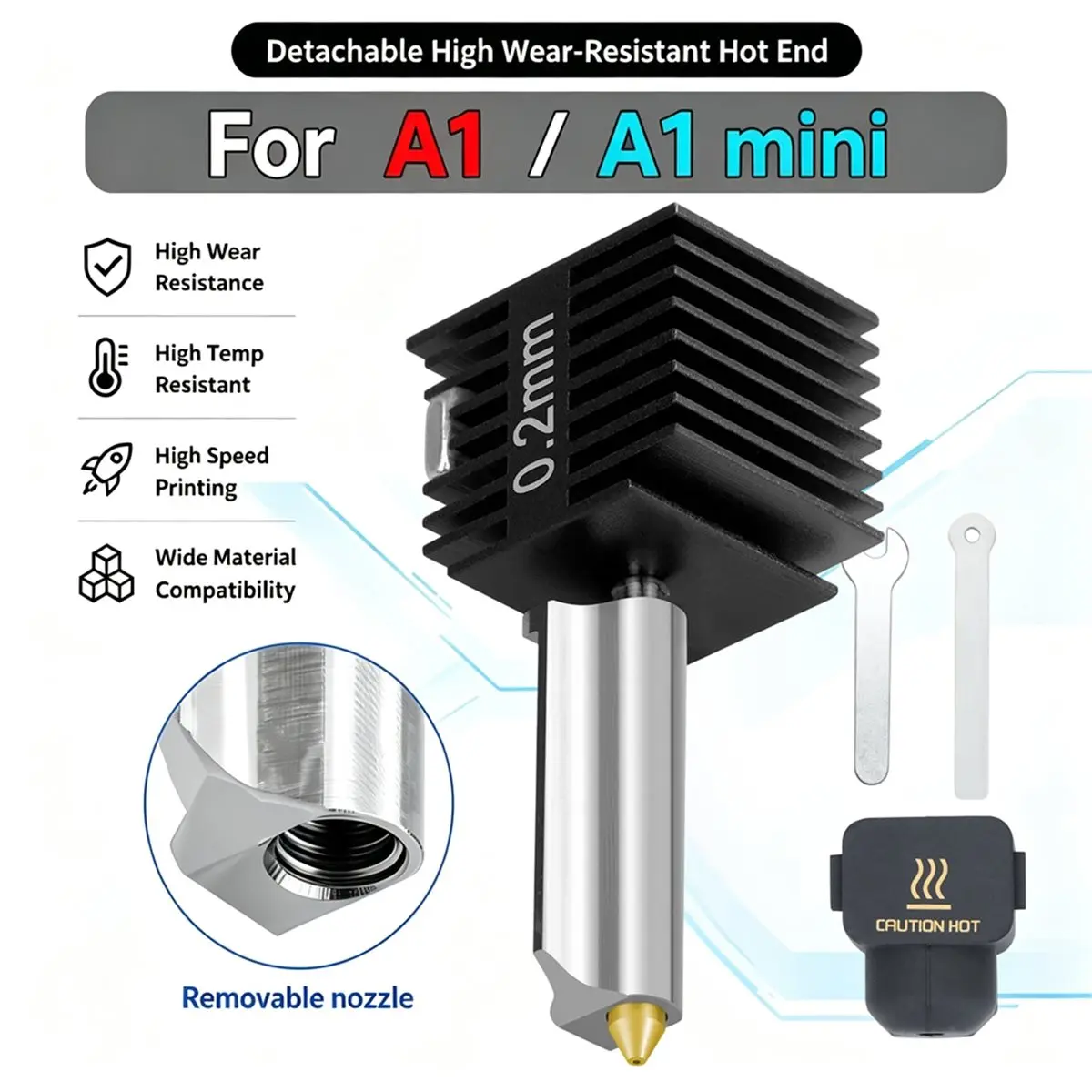 Hotend Kit for A1/A1 Mini/A2L Fast Speed Hot End Assembly Gold Nano-Coating Hardened Steel Nozzle 0.2mm