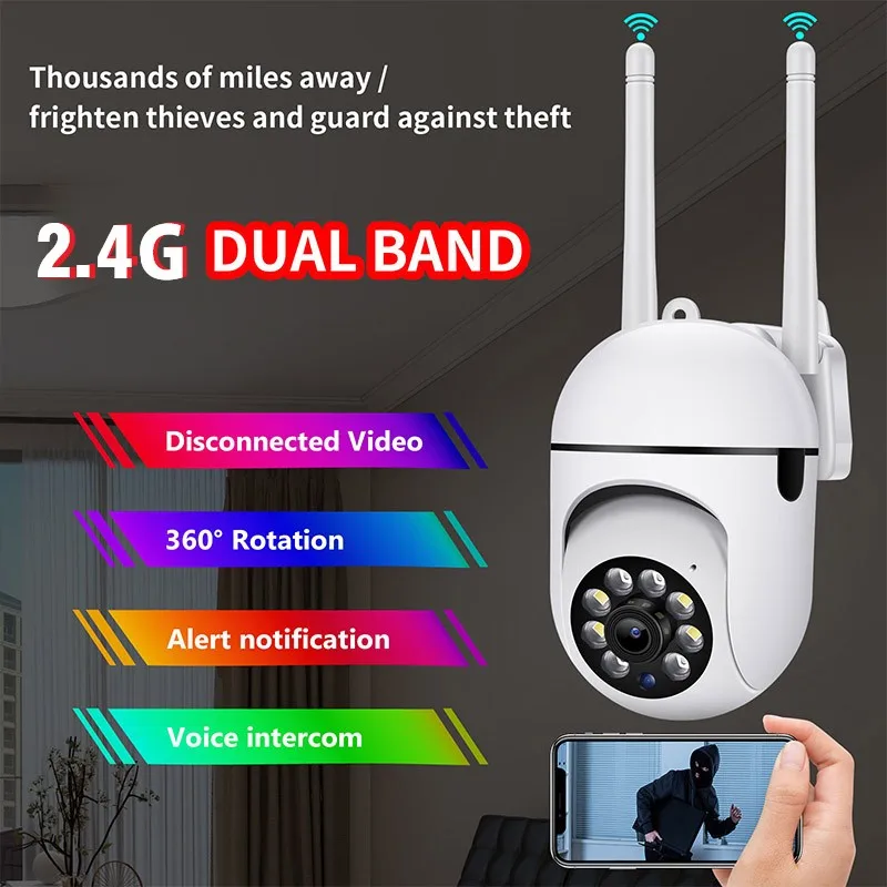 1MP WiFi Camera 2.4G Security Surveillance PTZ IR Night Vision Motion Detection Home Security Camera with 2 Antennas for Child