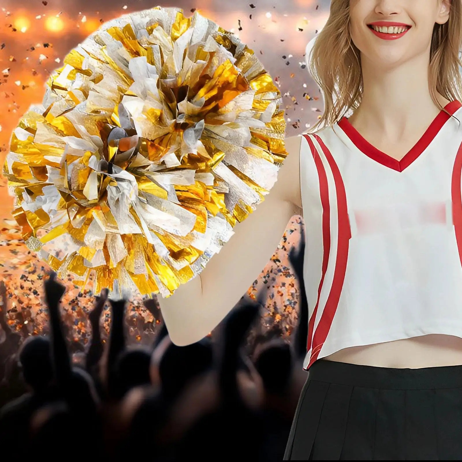 

2 штуки помпонов для чирлидинга с ручкой, для церемоний, соревнований, для детей и взрослых