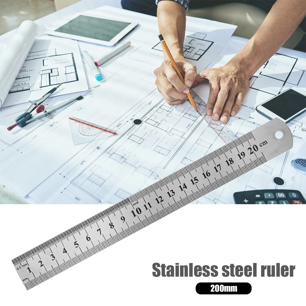 Stainless Steel Metal Rulers Metric Straight Rule Precision Scale Double Sided Measuring Stationery Drafting Tools