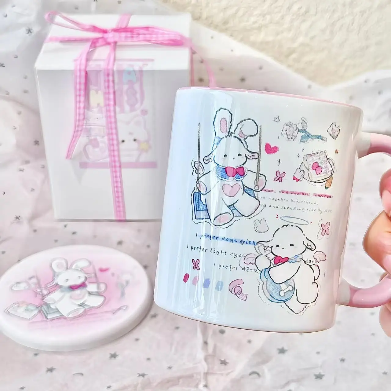 

High End Cartoon Lamb Ceramic Mug, Cute Girl Coffee Mugs, Breakfast Milk Cups, Couple Kawaii Water Cup, Christmas Gift Tea Cup