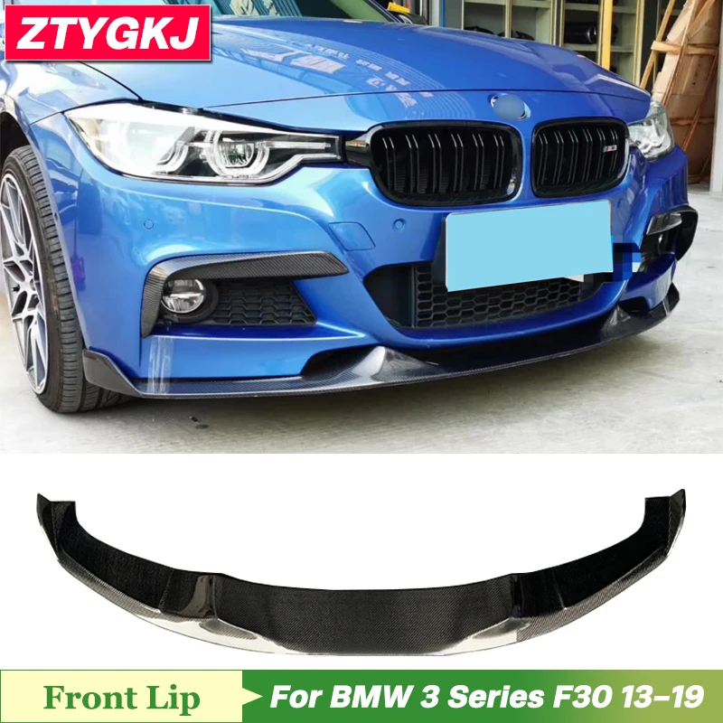 B Style Carbon Fiber Material Front Bumper Lip Spoiler Trims For BMW 3 Series F30 MT Kit 2012-2019