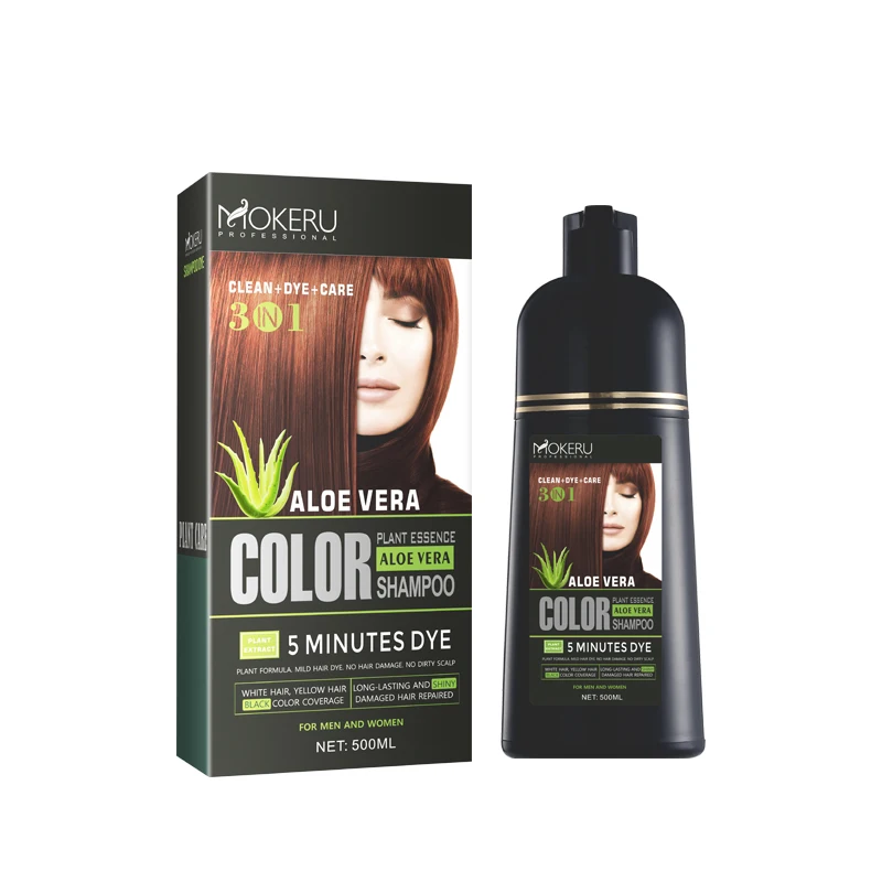 mokeru 3 In 1 Aloe vera extract 500ml hair dyeing shampoo，Natural Plant Pigments,No Damage to The Scalp and No Side Effects, Hai