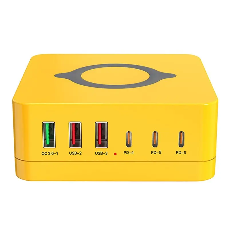 B04C-140W 6-In-1 Charging Station With Retractable USB-C Cable Fast For Tablet PC Mobile Multiple Devices EU Plug