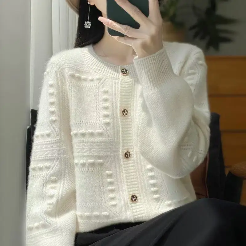 

Новинка 2025, осенний модный вязаный кардиган, женский топ с длинными рукавами, пальто-кардиган, женский вязаный свитер с v-образным вырезом, куртки