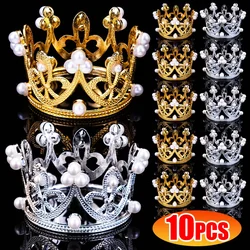 10/1Pcs Mini Crown Cake Decoration Princess Topper Pearl Tiara Children Hair Ornaments for Wedding Birthday Party Cake Decor