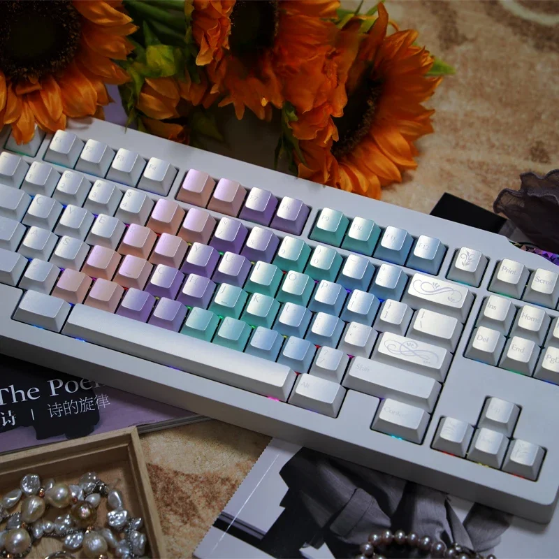 

Symphony pearlescent keycaps Original height PBT1.7 thickness Blue white 75 personality