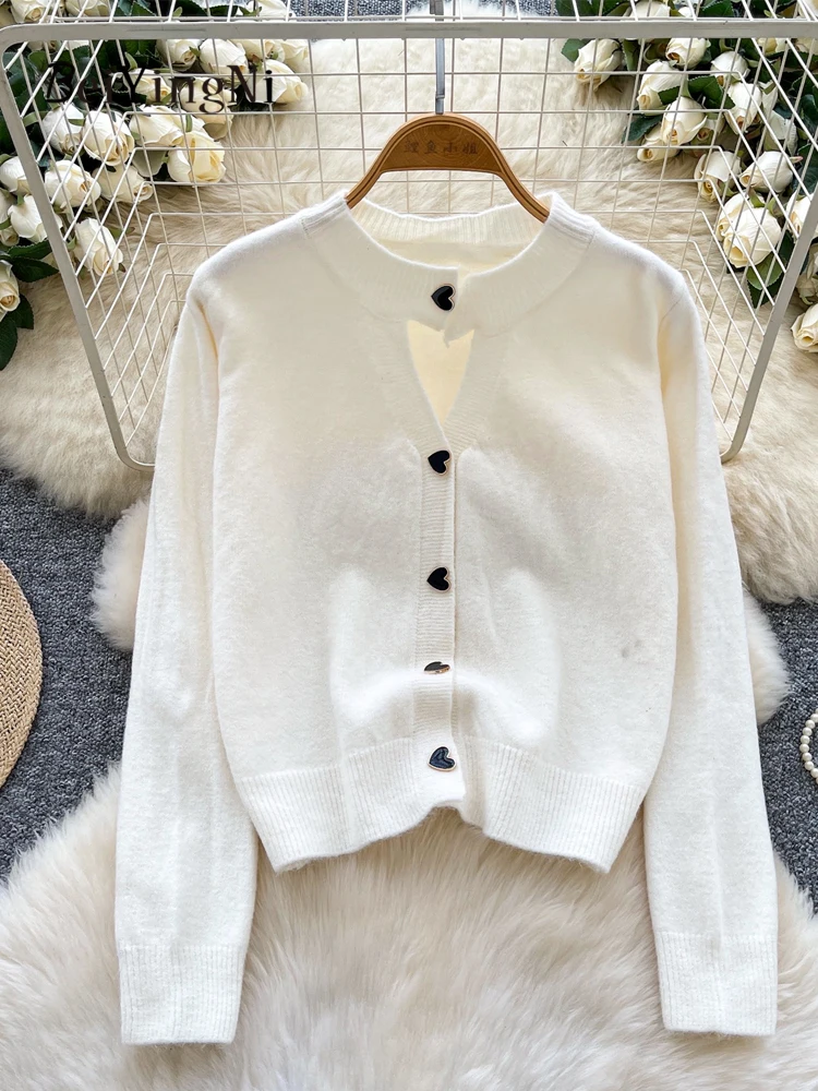 베이잉니 핫스위트 여성용 가디건 시니어 클래시 O넥 싱글 브레스티드 니트웨어 스웨터 여성용 플레인 핑크 그린 탑 아우터웨어