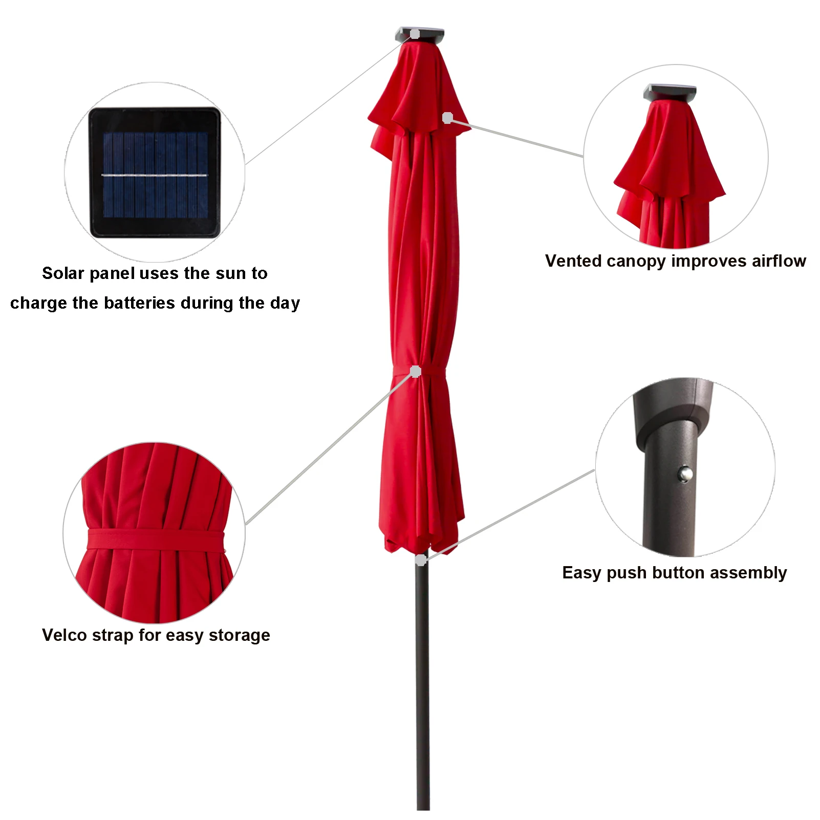 9 ft Halbe Runde Terrasse Markt Wand Regenschirm mit Solar Led-leuchten und Tilt