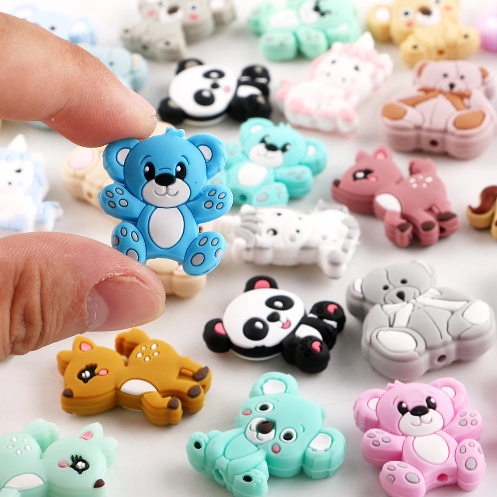 

50pcs Cartoon Bear/Pony/Koala/Deer/Monkey Silicone Focus Bead For Making Jewellery DIY Bracelet Necklace Earring Pen Accessories
