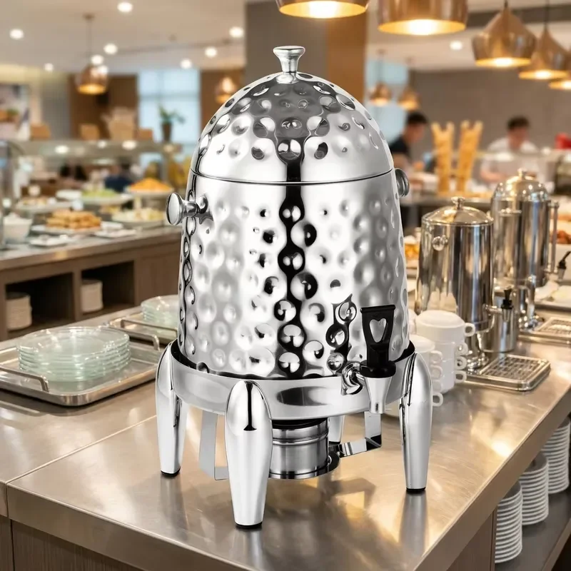 Silver Hammered Coffee Maker Commercial Hot Tea Dispenser for Hotel Restaurant Supplies Stainless Steel Beverage Server Pot