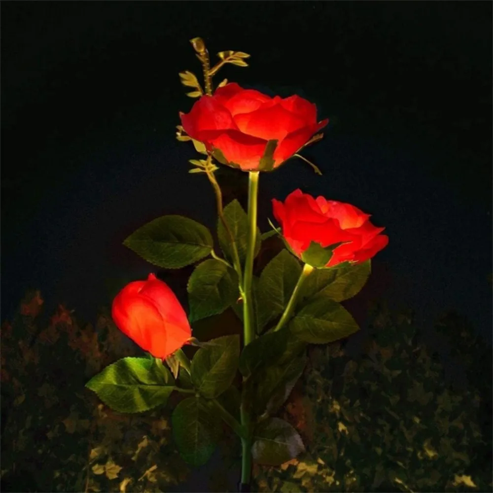 1/2PC 3head outdoor solar waterproof rose ground plug-in string lamp,available in five colors,used for garden,lawn decoration