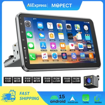Autoradio Universal MOPECT Android 15 10.1" 360 °   Pantalla Táctil 1 DIN Inalámbrica CarPlay Android Auto GPS Navi RDS WiFi Micrófono FM 1