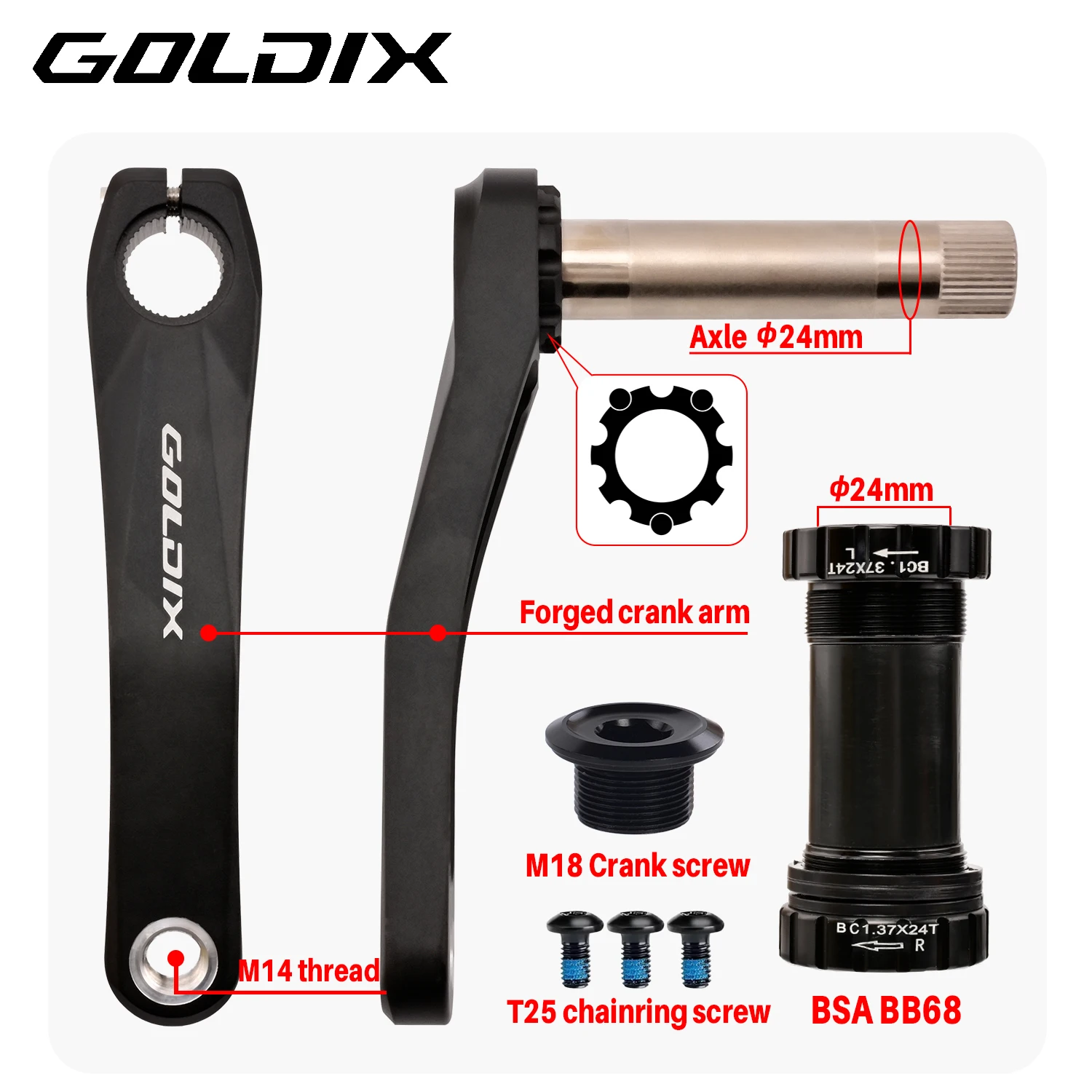 GOLDIX Kids Bike Crankset 110/127/140/150/155mm Length Aluminum Alloy Forged Crank Arm CNC Machining with Chainring Guard