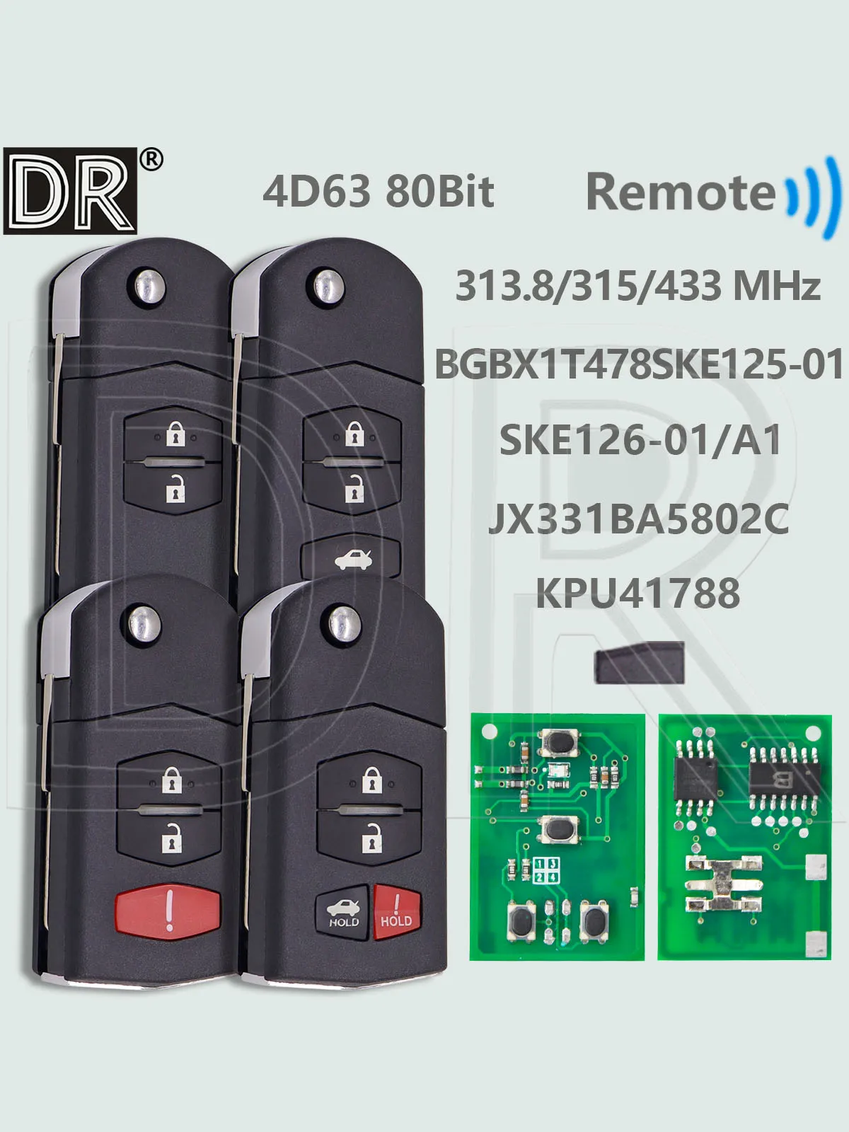 DR KPU41788 SKE126-01 BGBX1T478SKE125-01 4D63Chip 313.8/315/433MHz Pilot samochodowy do Mazda 2 3 5 6 8 M2 M3 M5 MX-5 M6 CX-7 CX-9 — 2